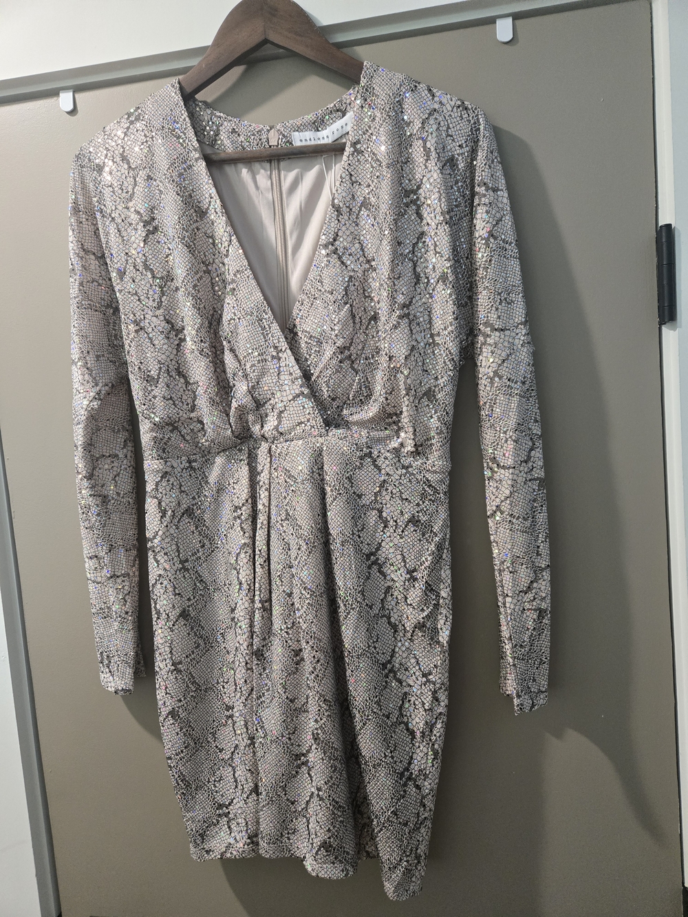 Endless Rose Holographic Snake Print Long Sleeve Mini Dress M NWT